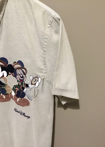 Bej Kısa Kollu Mickey Mouse Baskılı Gömlek - Görsel 2