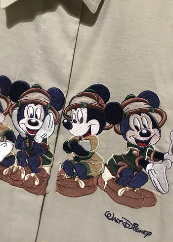 Bej Kısa Kollu Mickey Mouse Baskılı Gömlek - Görsel 3