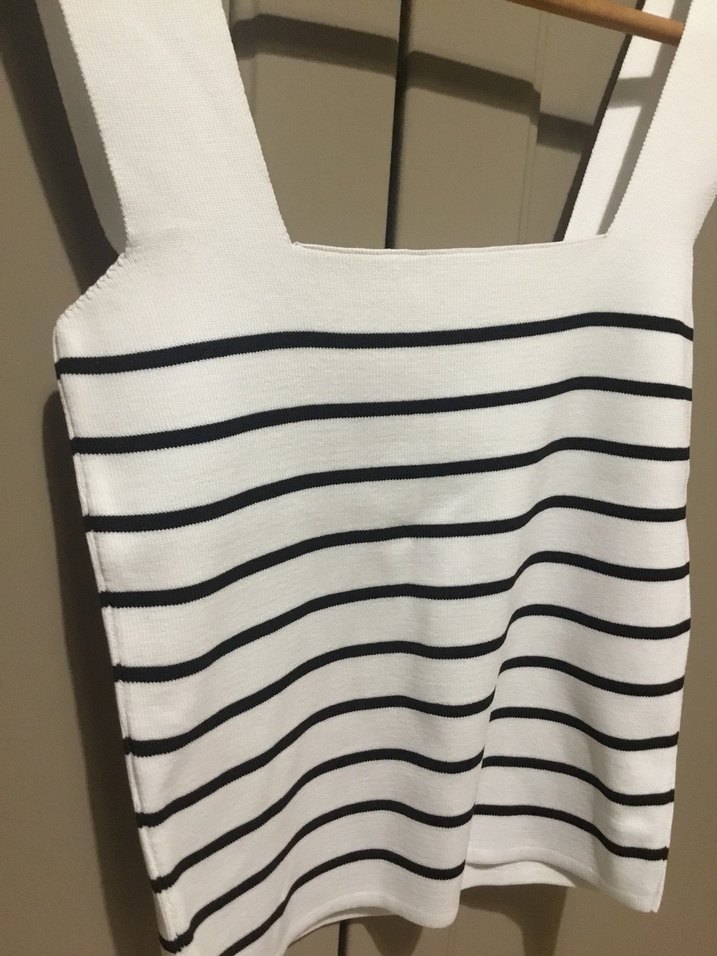 Çizgili Beyaz Askılı Triko Kadın Atlet - Görsel 2