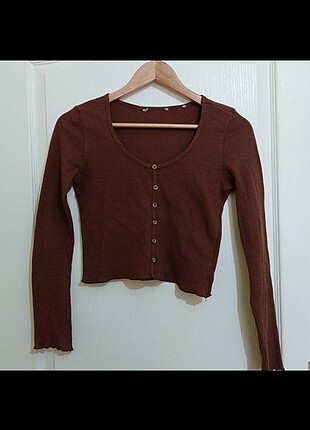 kahverengi uzun kollu crop bluz