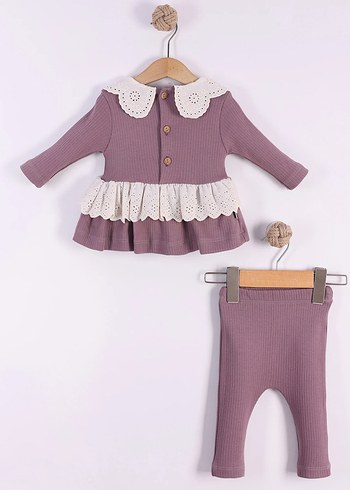 Mor Dantelli Uzun Kollu Bebek Kız Takımı - Görsel 3