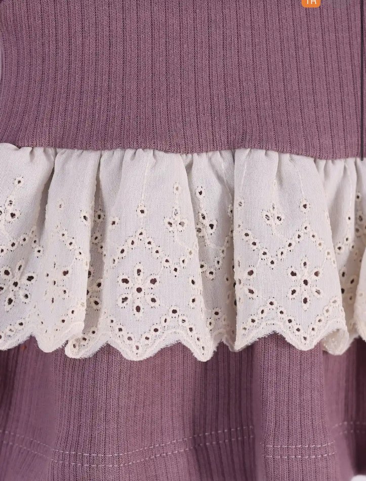 Mor Dantelli Uzun Kollu Bebek Kız Takımı - Görsel 4