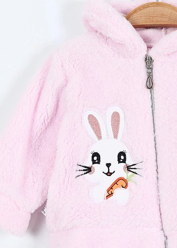 Nakışlı Peluş Kapüşonlu Pembe Bebek Takımı - Görsel 2