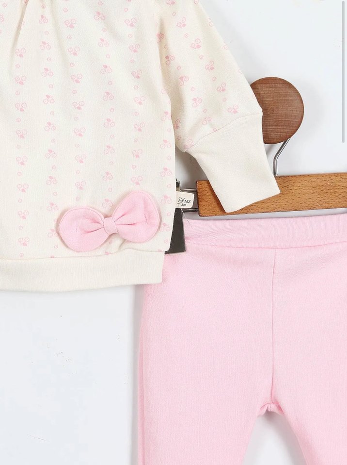 Pembe Fiyonk Detaylı Bebek Kız Takımı - Görsel 4