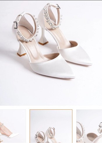 Beyaz Saten Stiletto Topuklu Kadın Ayakkabı