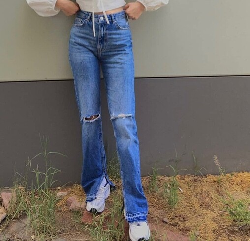 bershka yirtik detay pantalon