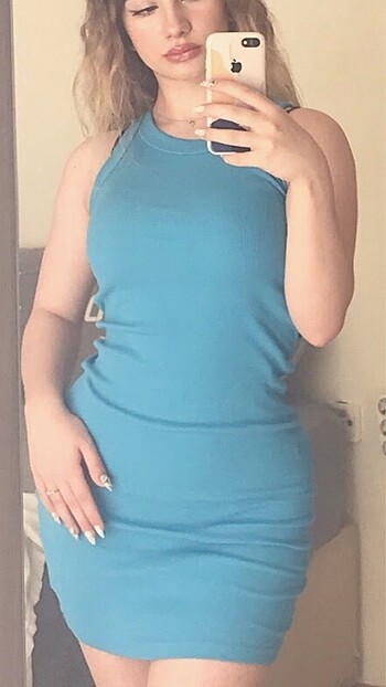 Addax Mavi mini yazlik elbise