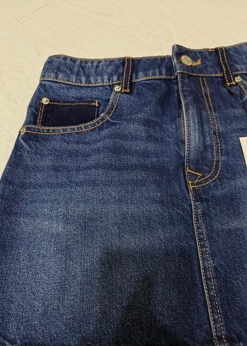 Zara sıfır Zara Mavi Kadın Midi Kot Etek