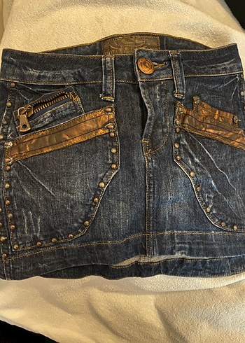 Dolce gabbana Kahverengi İşlemeli Kemerli Denim Mini Etek