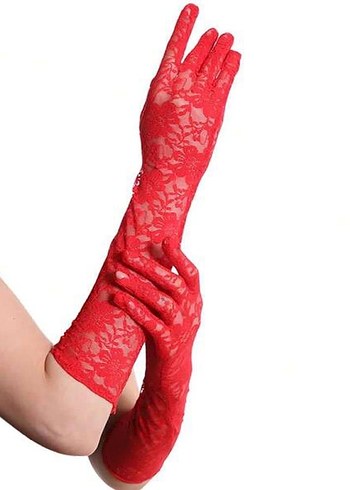 Kırmızı Dantel Kadın Eldiven - Görsel 2