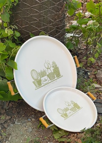 Beyaz Bohem Tarzı Baskılı Tepsi Seti - Görsel 3