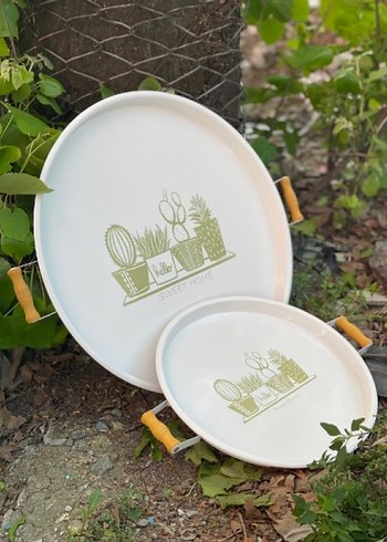 Beyaz Bohem Tarzı Baskılı Tepsi Seti - Görsel 2