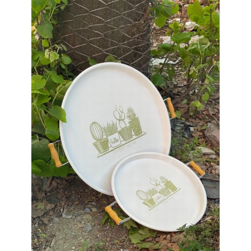 Beyaz Bohem Tarzı Baskılı Tepsi Seti - Görsel 3