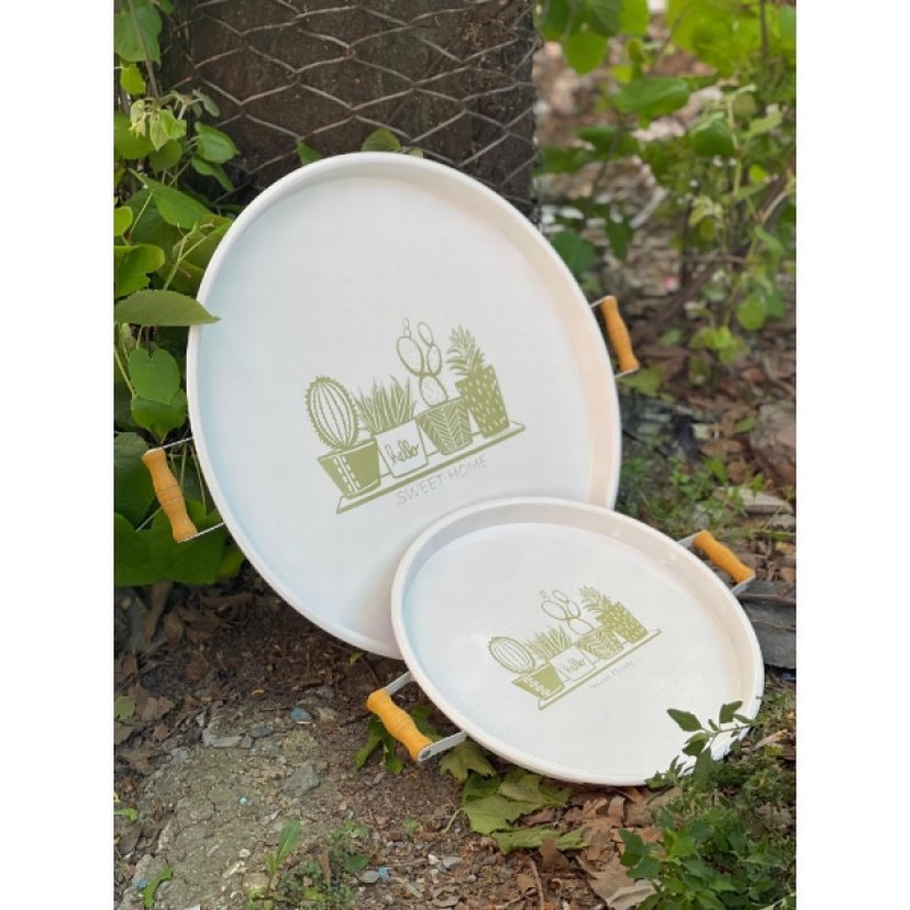 Beyaz Bohem Tarzı Baskılı Tepsi Seti - Görsel 2