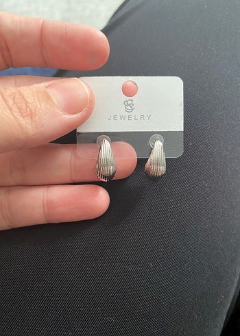 Gri Mini Püsküllü Kadın Küpe celik