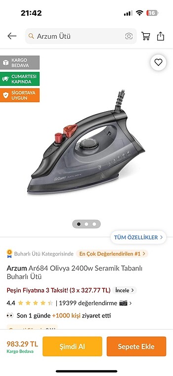 Sıfır iki kere kullanılmış ütü