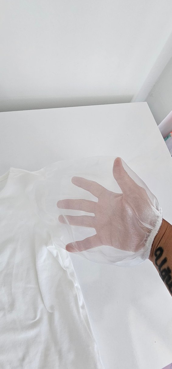 Beyaz Kız Çocuk Organze Kollu Tişört - Görsel 2