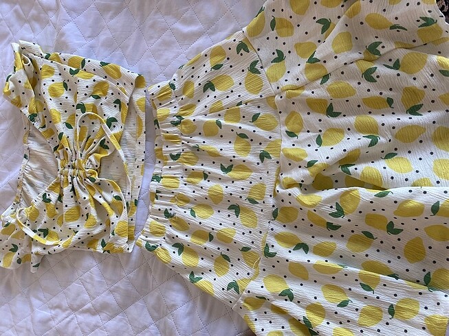 s Beden sarı Renk İkili limon desenli crop takım