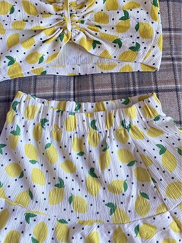 Mango İkili limon desenli crop takım