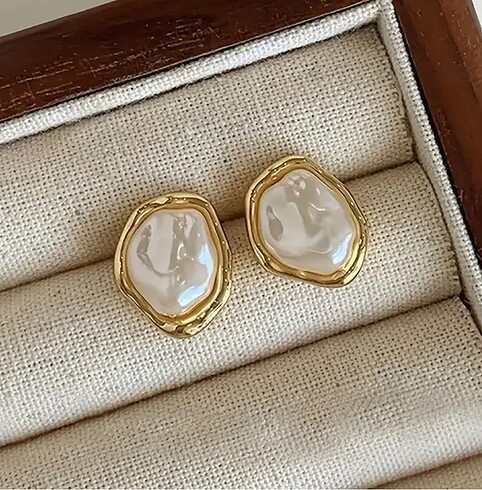 İncili altın gold küpe