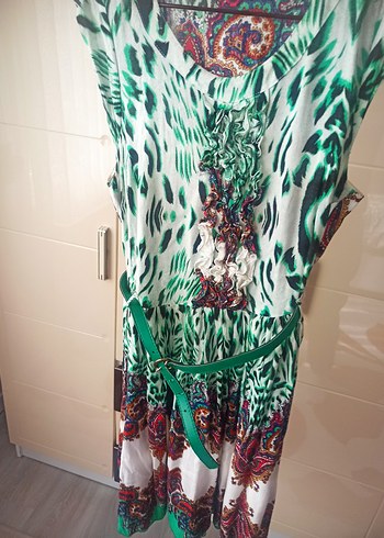 Renkli, Desenli, Uzun Bohem Elbise - Görsel 2