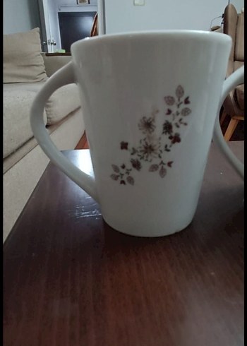 Beyaz Çiçek Desenli Seramik Kupa - Görsel 4