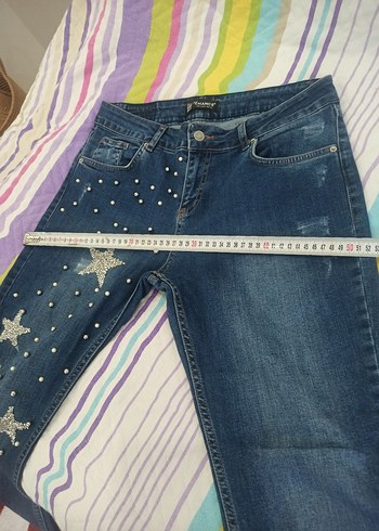 Mavi Payetli Nakışlı Kadın Jean tasli kot pantolon - Görsel 3