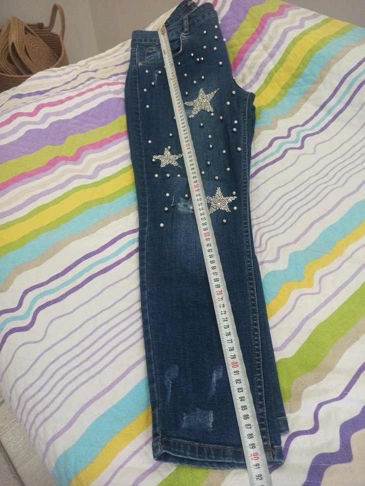 Mavi Payetli Nakışlı Kadın Jean tasli kot pantolon - Görsel 4