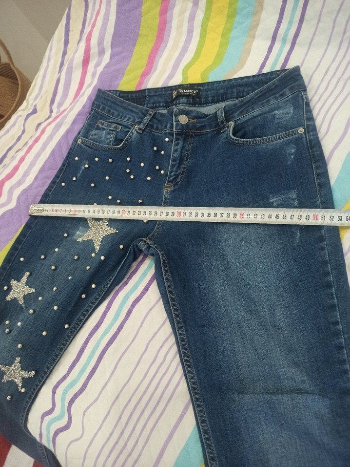 Mavi Payetli Nakışlı Kadın Jean tasli kot pantolon - Görsel 3