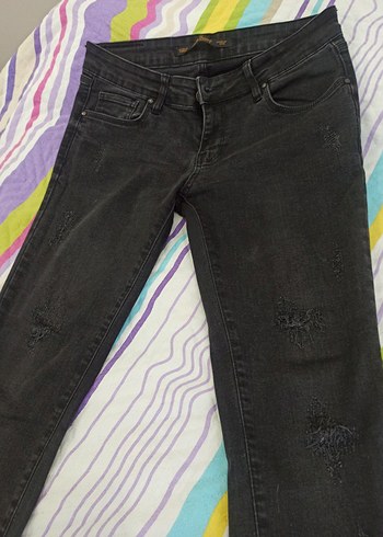 Kadın Siyah Bol Kesim Midi Denim Pantolon - Görsel 2