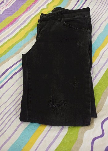 Kadın Siyah Bol Kesim Midi Denim Pantolon - Görsel 5