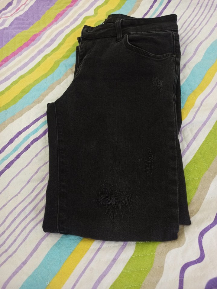 Kadın Siyah Bol Kesim Midi Denim Pantolon - Görsel 5