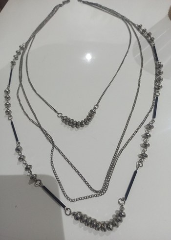 Gri Zincir Detaylı Uzun Kadın Kolye - Görsel 4