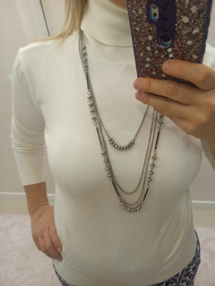 Gri Zincir Detaylı Uzun Kadın Kolye - Görsel 5