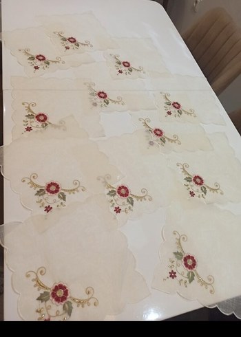 İşlemeli Beyaz Masa Örtüsü Seti - Görsel 5