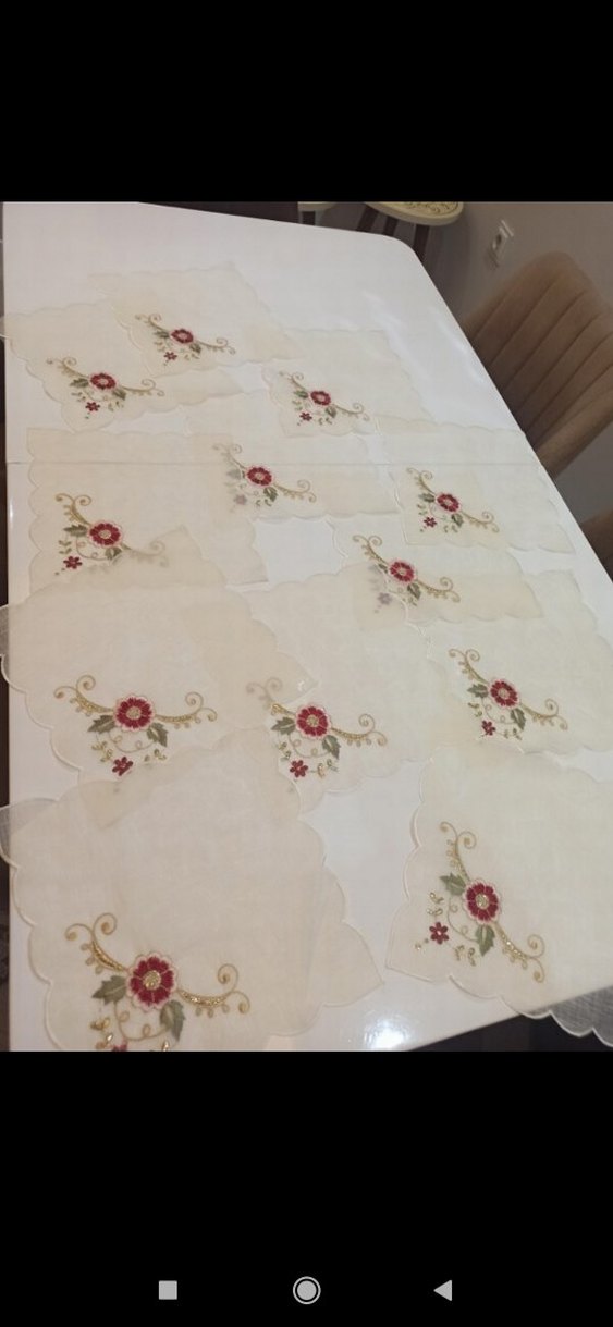 İşlemeli Beyaz Masa Örtüsü Seti - Görsel 5