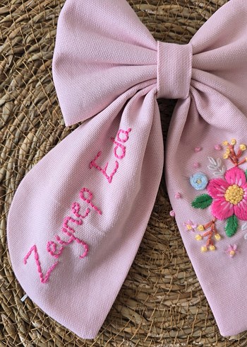 Nakışlı Fiyonk Detaylı Pembe Çocuk Toka - Görsel 2