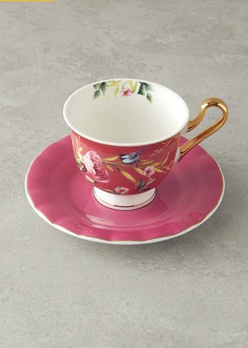 Pembe Desenli kahve Fincanı ve Tabağı