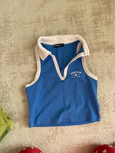 Mavi polo yaka crop