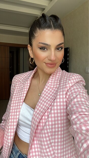 Koton Pembe kareli blazer ceket