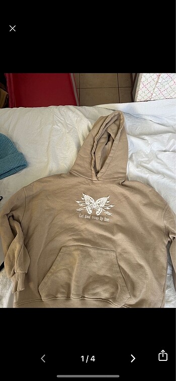 kelebek desenli arkası baskılı kapüşonlu sweatshirt