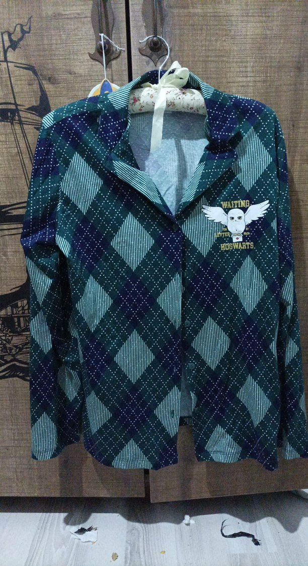 Uzun Kollu Yeşil Kareli Pijama Üstü - Görsel 2