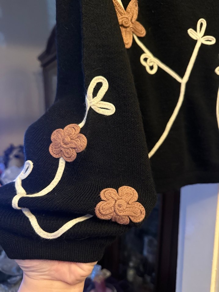 Nakışlı Siyah Kadın Triko Kazak - Görsel 3