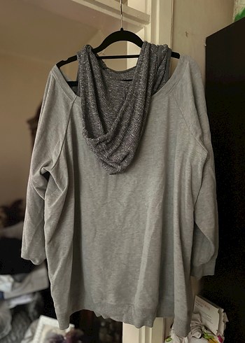 Gri Uzun Kollu Salaş Kadın Sweatshirt - Görsel 3