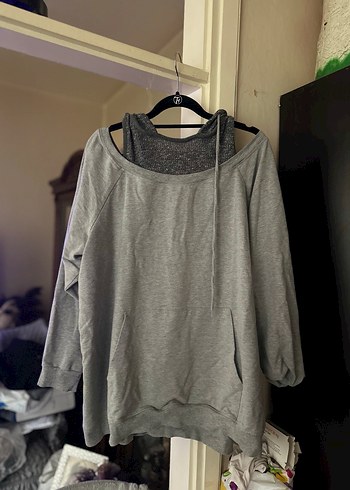 Gri Uzun Kollu Salaş Kadın Sweatshirt - Görsel 2