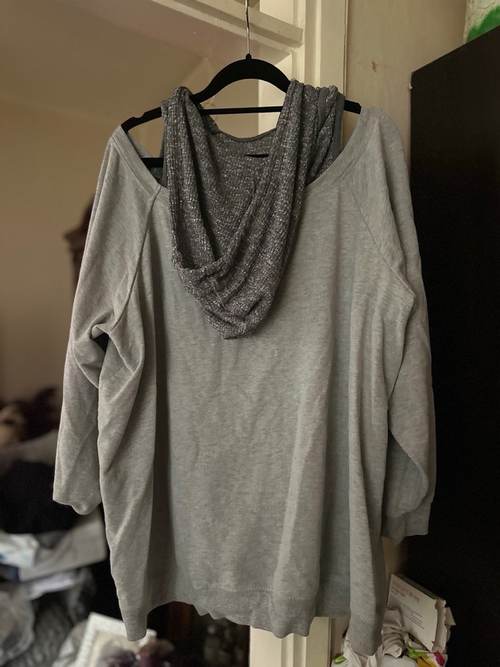 Gri Uzun Kollu Salaş Kadın Sweatshirt - Görsel 3