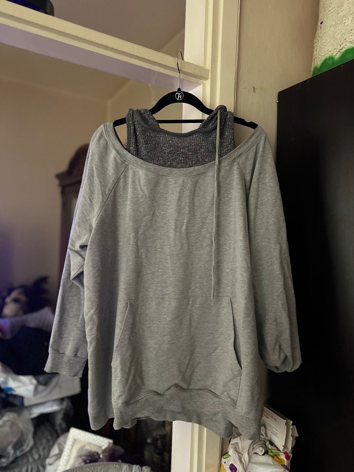 Gri Uzun Kollu Salaş Kadın Sweatshirt - Görsel 2