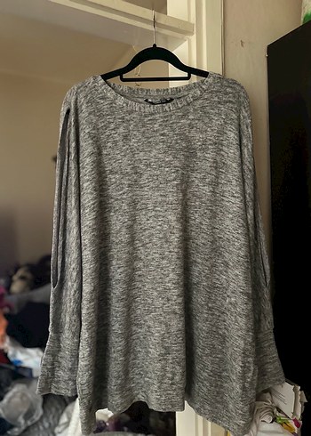 Gri Rahat Kesim Kadın Triko Kazak - Görsel 2