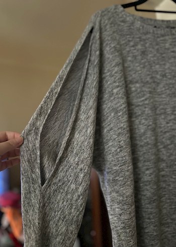 Gri Rahat Kesim Kadın Triko Kazak - Görsel 3