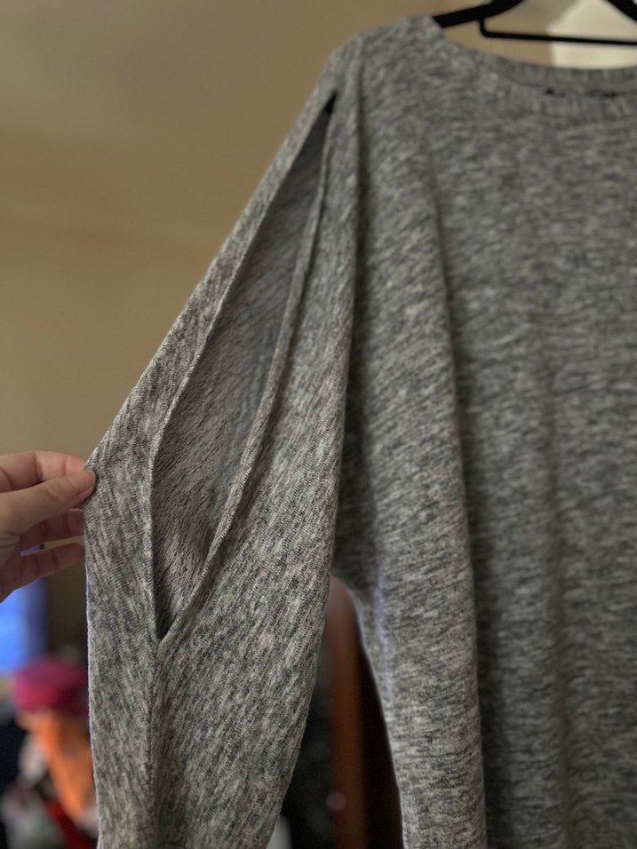 Gri Rahat Kesim Kadın Triko Kazak - Görsel 3